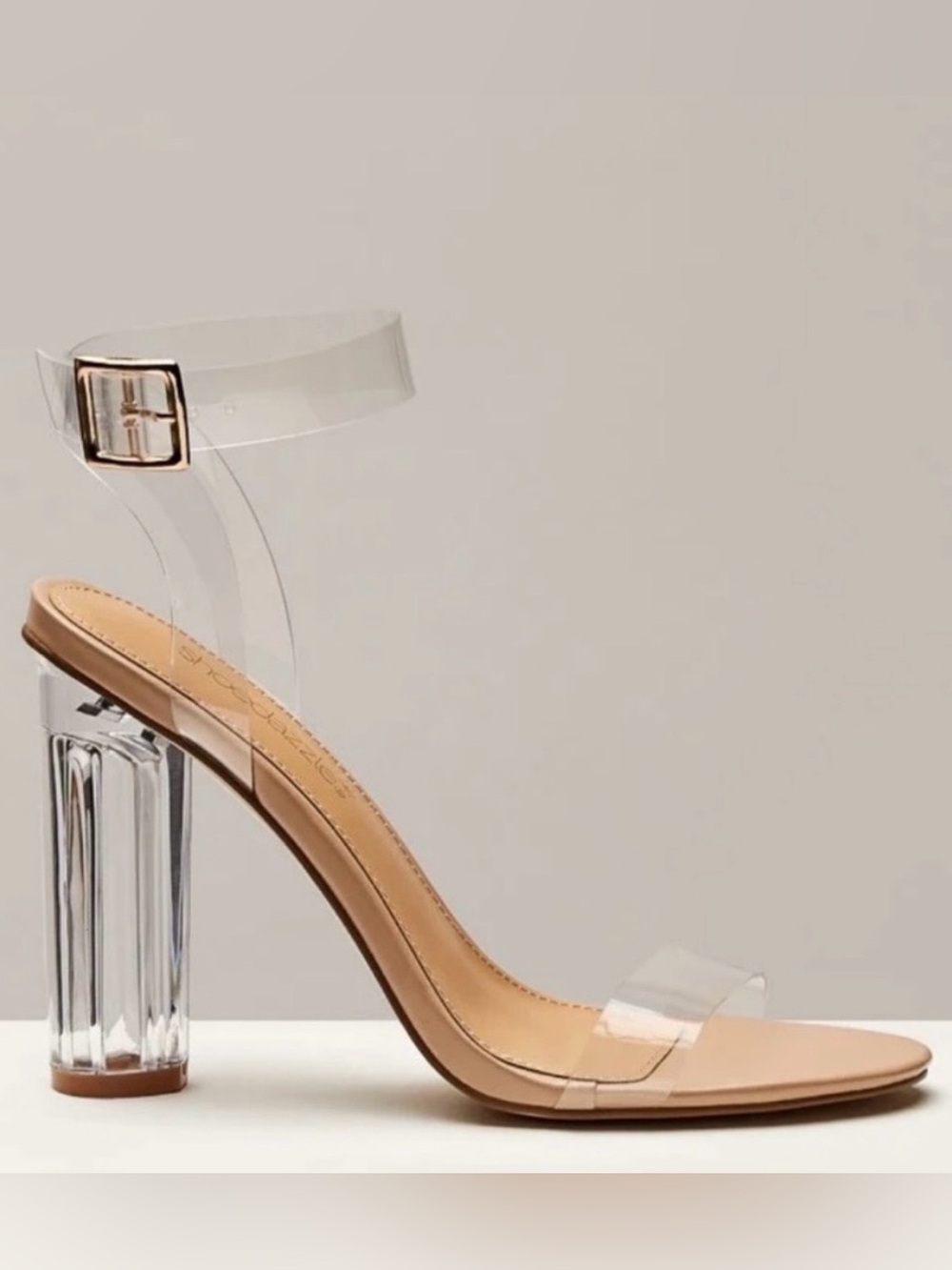 Nude Clear Strap Block Heel Sandal